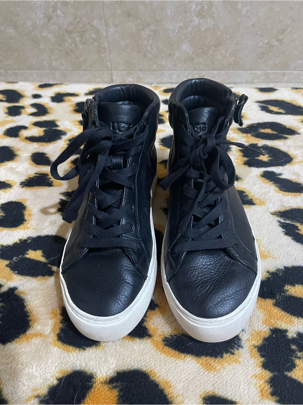 Ugg Black Leather High-Top Sneakers with White Soles